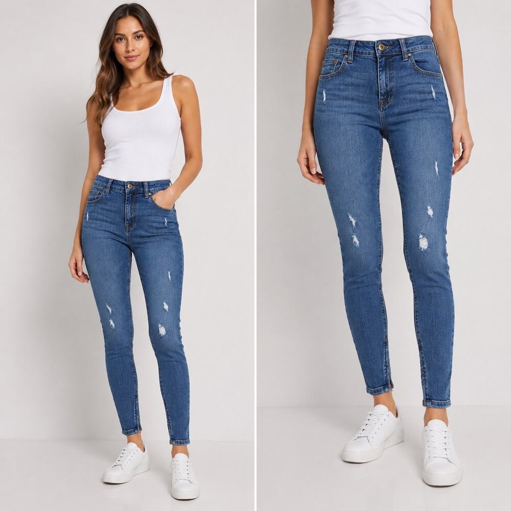Pistola Womens Size 27 Stretch Distressed Zipped Cuffs Cropped Denim Blue Jeans
